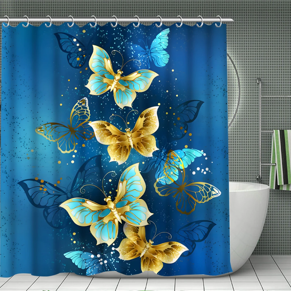 1/4 Piece Shower Curtain Set, Waterproof Bathroom Partition Curtain with Hooks, Anti-Slip Bath Rug, U Shape Mat, Toilet Seat Cov