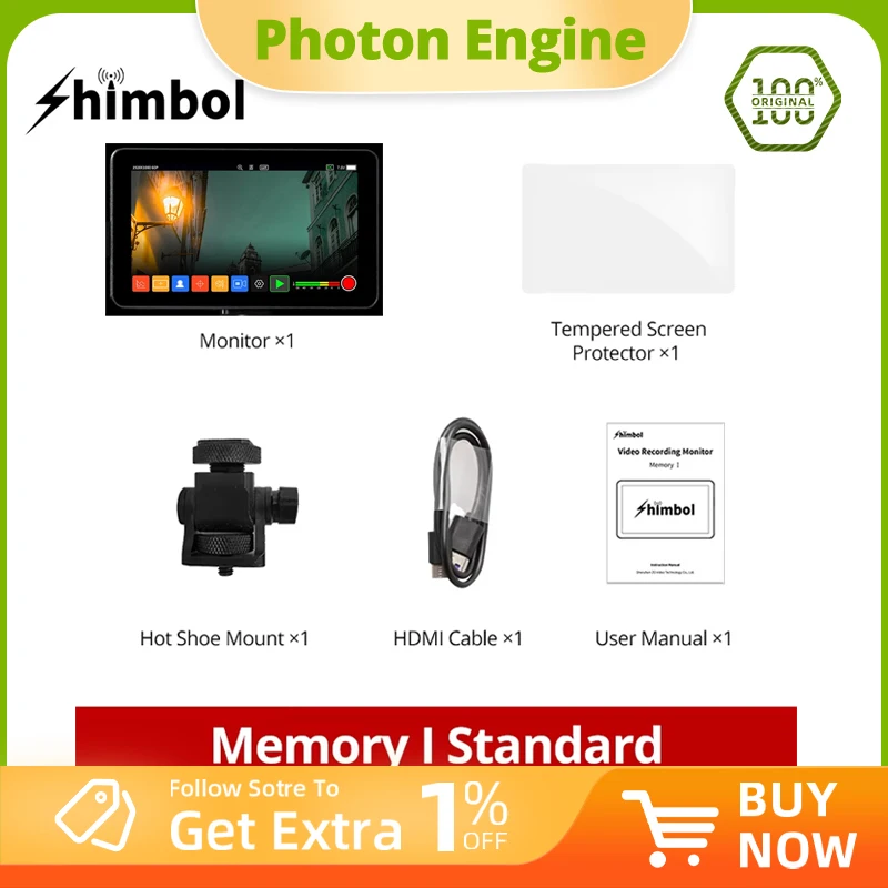 

Shimbol Memory I 5.5" 3D LUT 4K HDMI Touchscreen Recorder On Camera Field Monitor Daylight Viewable 2000nits IPS 3D LUT