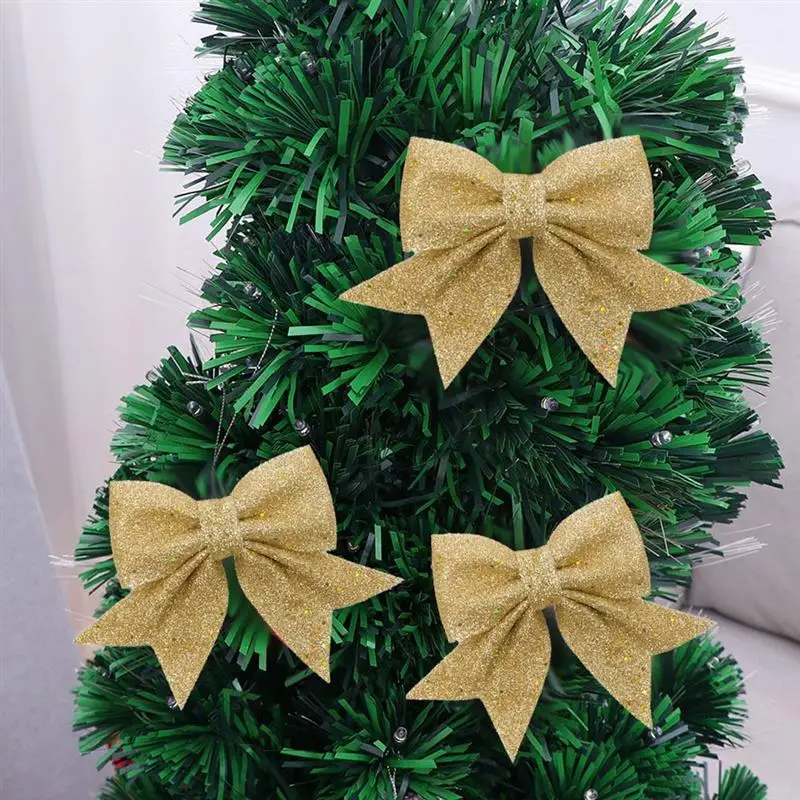 6pcs Christmas Wreath Bow Small Christmas Tree Bow Gold Wreath Bow Xmas Tree Adornments Christmas Bow- Knot Decor