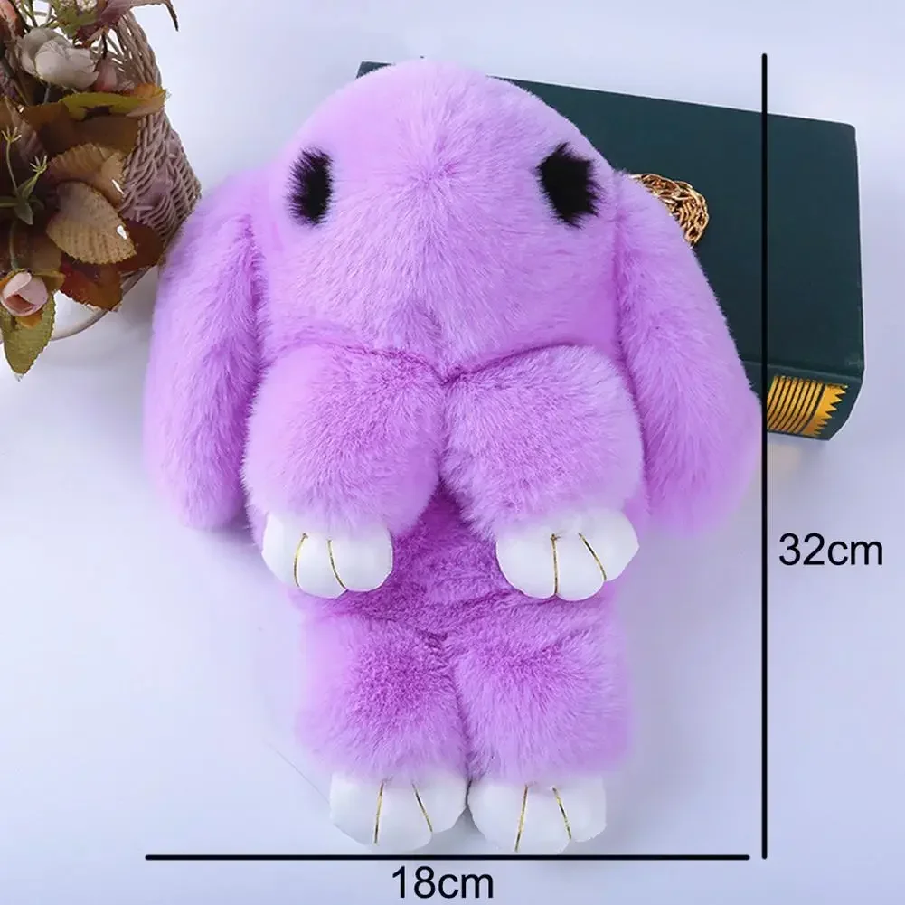 Women Cartoon Rabbit Sling Bag Fluffy Shoulder Plush Backpack Girl Birthday Gifts Cute Fluffy Rabbit Fur Pompoms Chain Bag