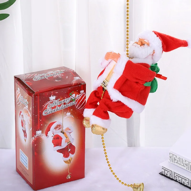 

Cute Electric Climbing Ladder Chimney Santa Claus Doll With Music Christmas Ornament Home Xmas Tree Hanging Decor New Year Gift