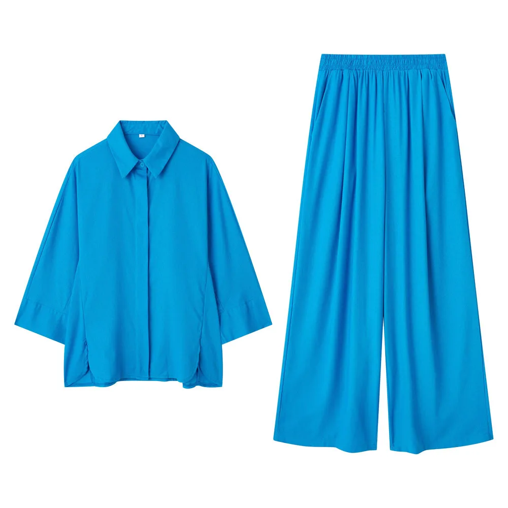 

Shirt+pants set straight leg wide leg spring / autumn women's shirt Loose fitting long sleeved Business ladies 2 piece sets