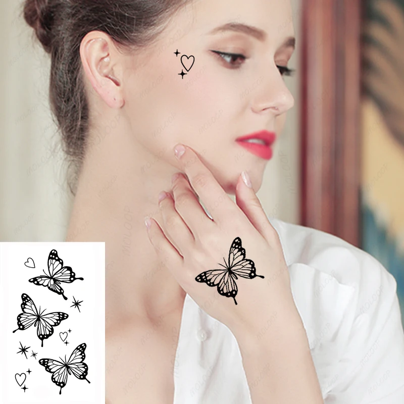 Tattoo Stickers Butterfly Love Heart Star Patterns Finger Hand Neck Temporary Waterproof Tatoo for Men Women Makeup Body Art