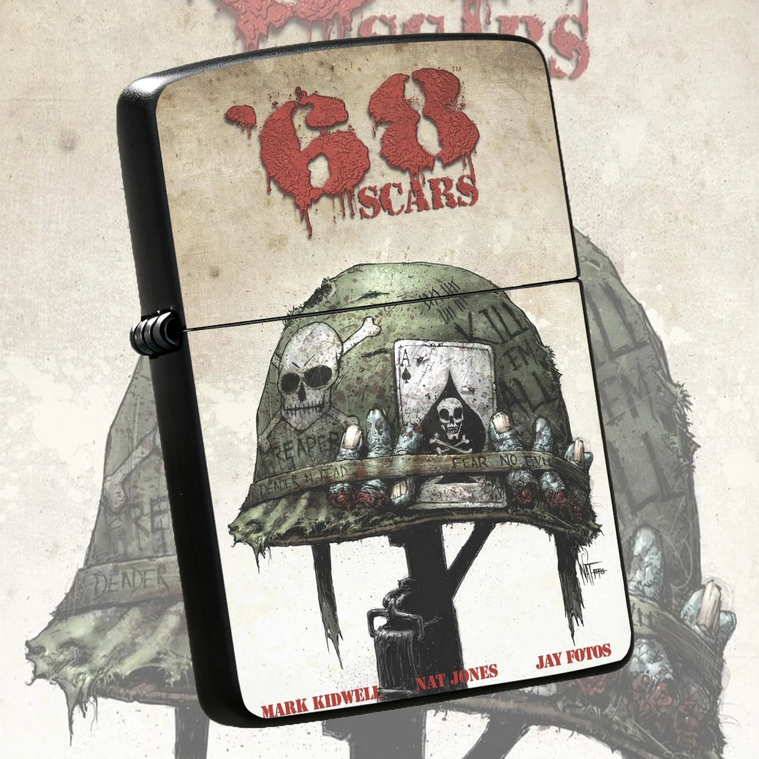 Vintage 1968 Scars Themed Windproof Lighter, Classic Vietnam War Skull Ace of Spades Military Helmet Collectible, Retro Army Style Unique Decor Ornament, Men Military Hobby Gift for Daily Use A Fun and Humorous Lighter