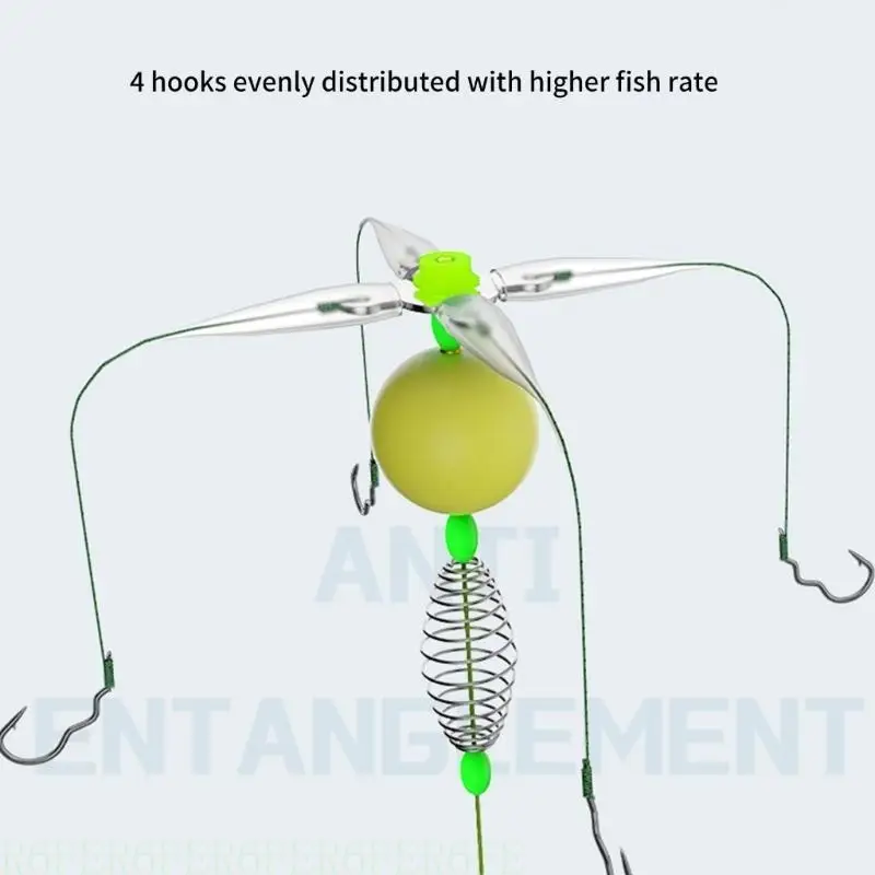 

652F Baits Cage Basket Trap Fishing Hook Fishing Feeder Line Set Anti Winding Baits Cage Float Line with 4 Hook & Float