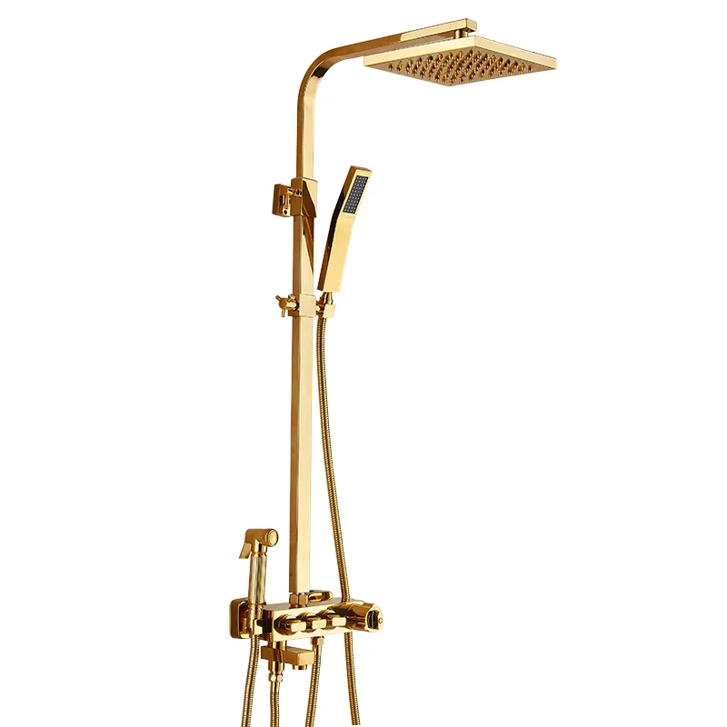 

Золотой душ, подъемный и постоянная температура, квадратный стиль, смеситель для душа, смеситель для холодного и горячего душа, набор для ванной комнаты