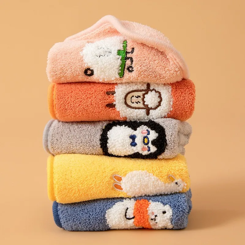Children’s Soft Square Towel with Embroidered Design Ultra-Absorbent Face Towel Also Serves As A Hanging Drool Bib or Hand Towel
