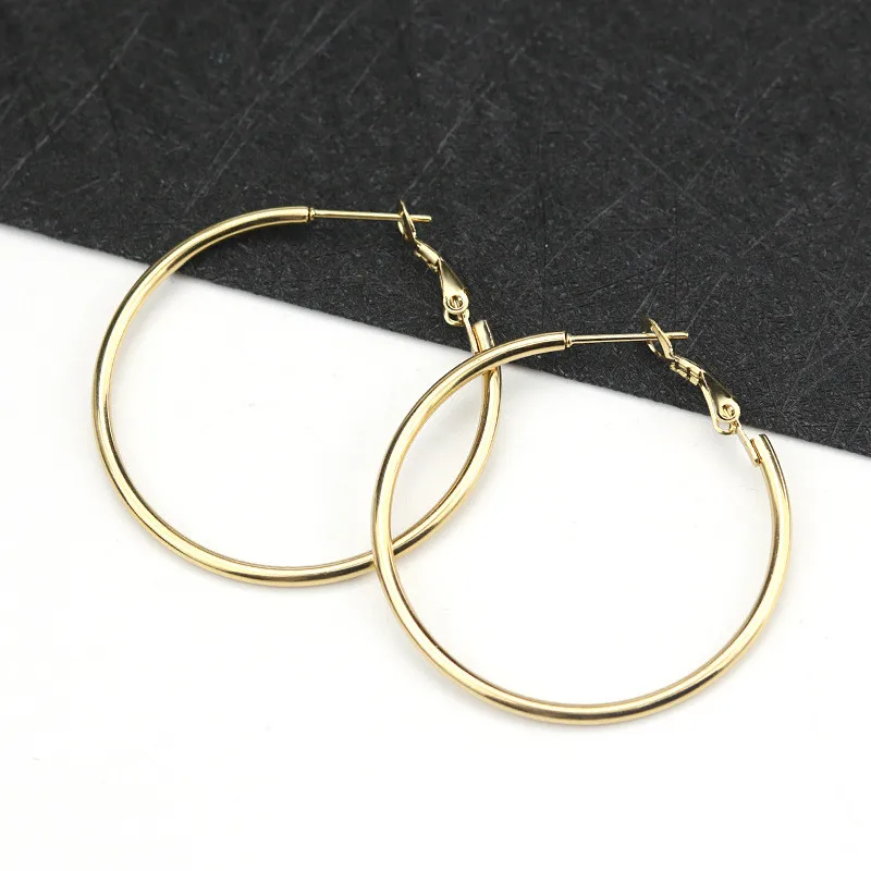 30-90mm Big Stainless Steel Hoop Earrings Large Statement Rose Gold Color Circle Titanium Fashion Jewelry