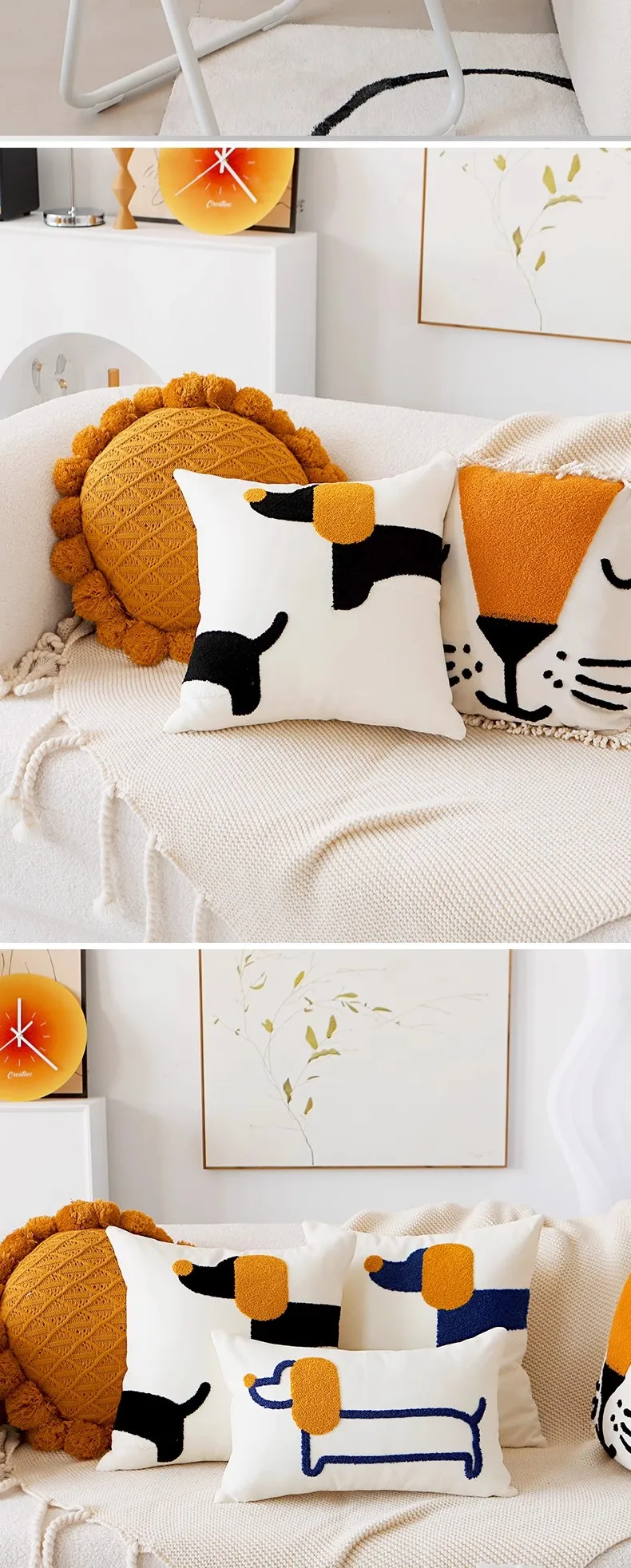 Original Design bestickt Kissen Kissenbezug moderne einfache Hund Kissenbezug Ins Tier niedlich Sofa Dekor Kissen Kissenbezug – Detail 5