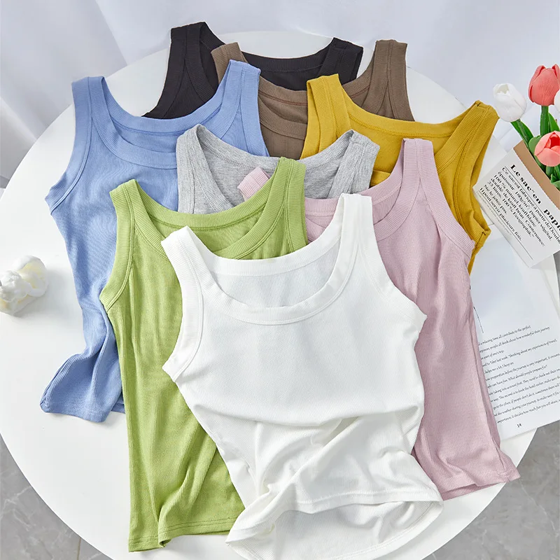 2024 Women Vest Summer New Modal Inner Anti-walking Light Cover Pair Breast Sleeveless Slim Korean Version Threaded Top