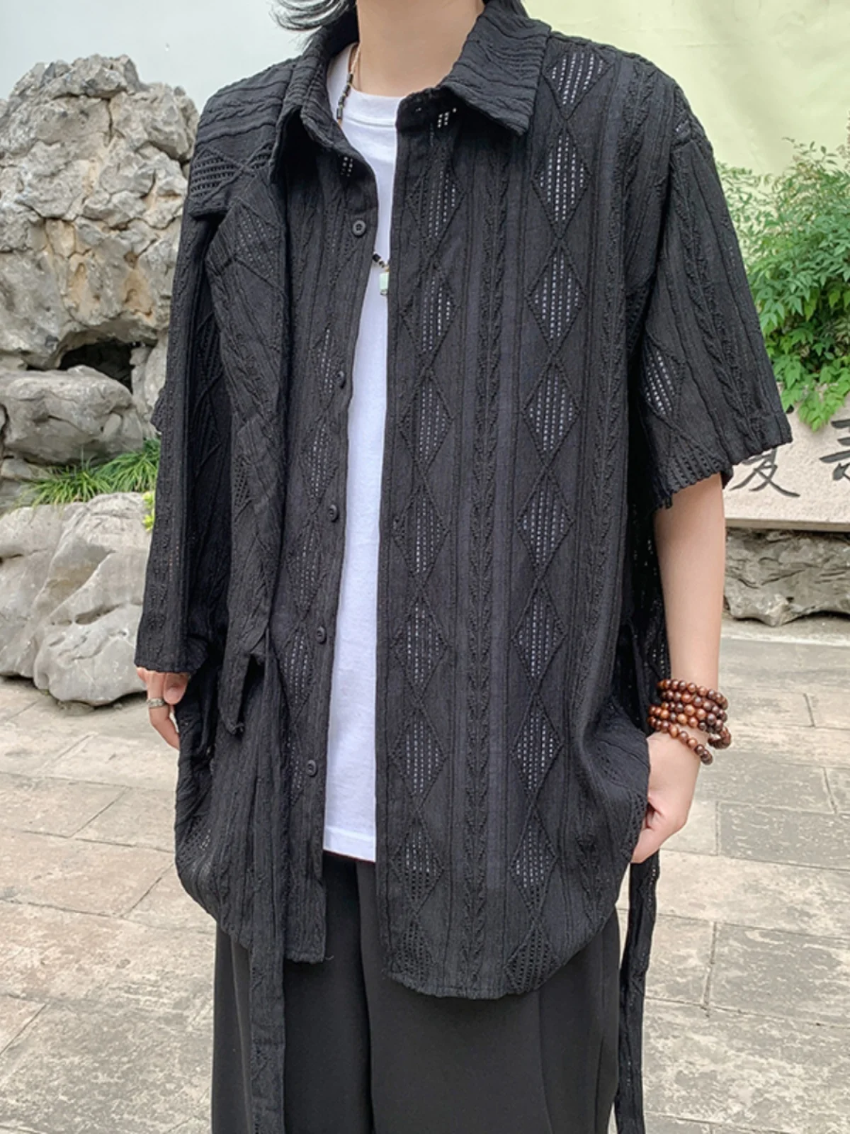 

Новая китайская повседневная футболка унисекс с вырезами, в стиле ретро, с текстурой, короткий рукав, дышащая, из смесового полиэстера и нейлона