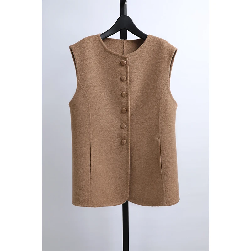 

Double-Faced Wool Hand-Stitched round Ne Waist-Cinching Vest by Awei Faion Autumn Winter Women's Slimming Jaet