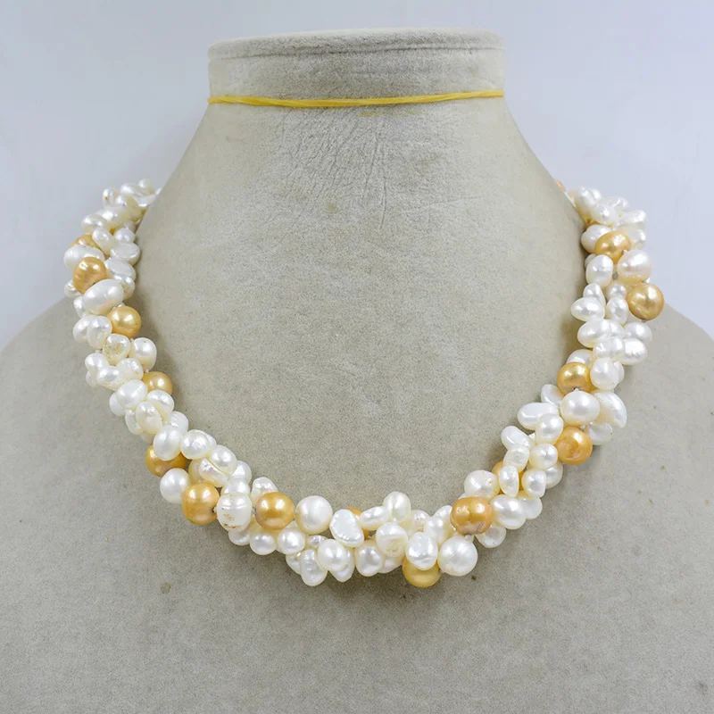 7MM 3-strand natural baroque pearl necklace. Exquisite beautiful women's party. Birthday Gift Jewelry 19“
