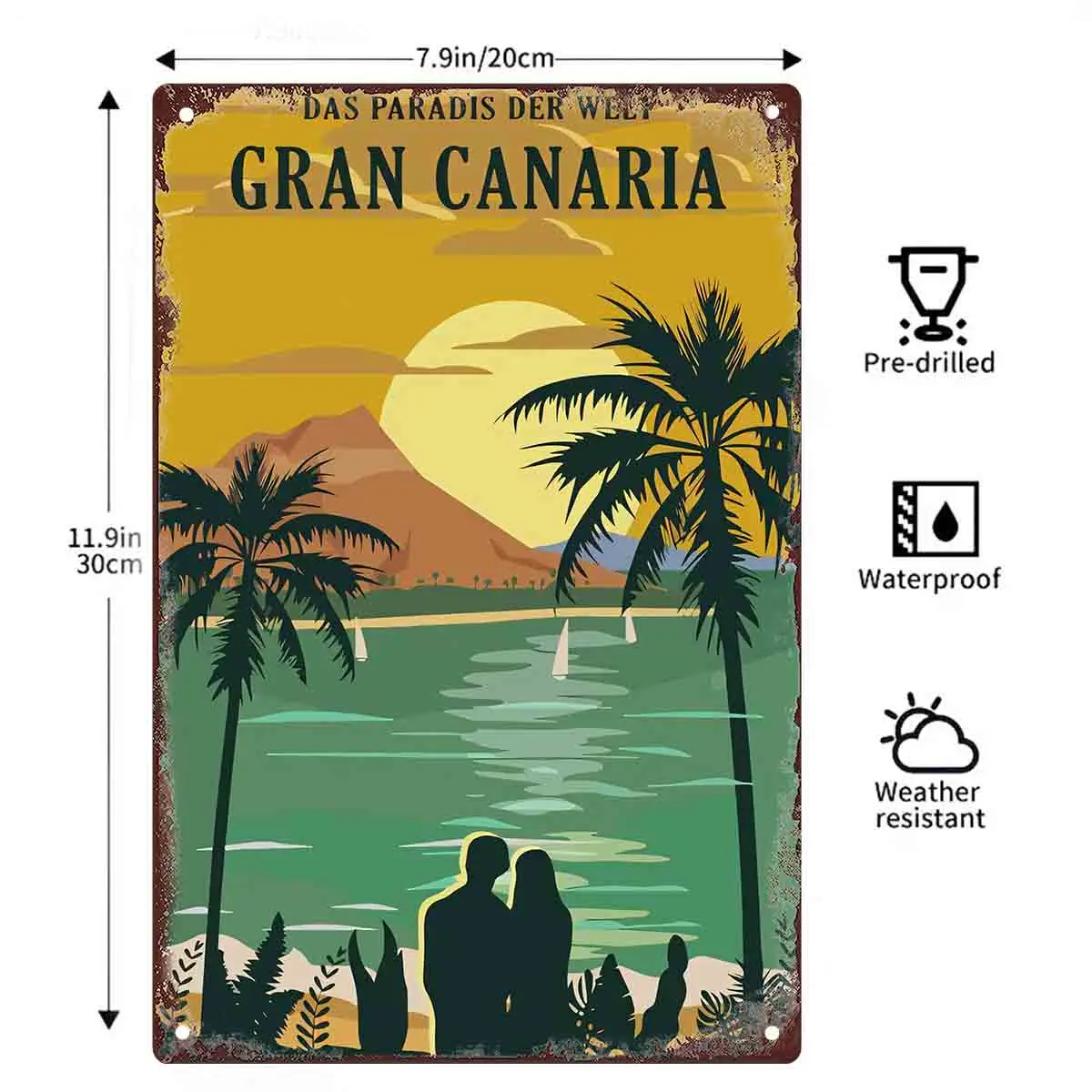 2D FLAT 1pc Gran Canaria Sunset Beach Paradise Metal Wall Sign Decoration for Home Cafe Garage Bedroom Porch And Garden