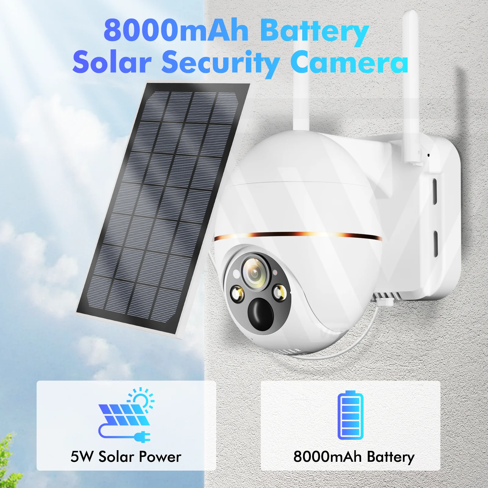 5MP Solar WIFI kamera IP 8000mAh bateria PTZ kamery monitorujące bezprzewodowa PIR ludzkie śledzenie CCTV na zewnątrz HD wodoodporna 5X Zoom