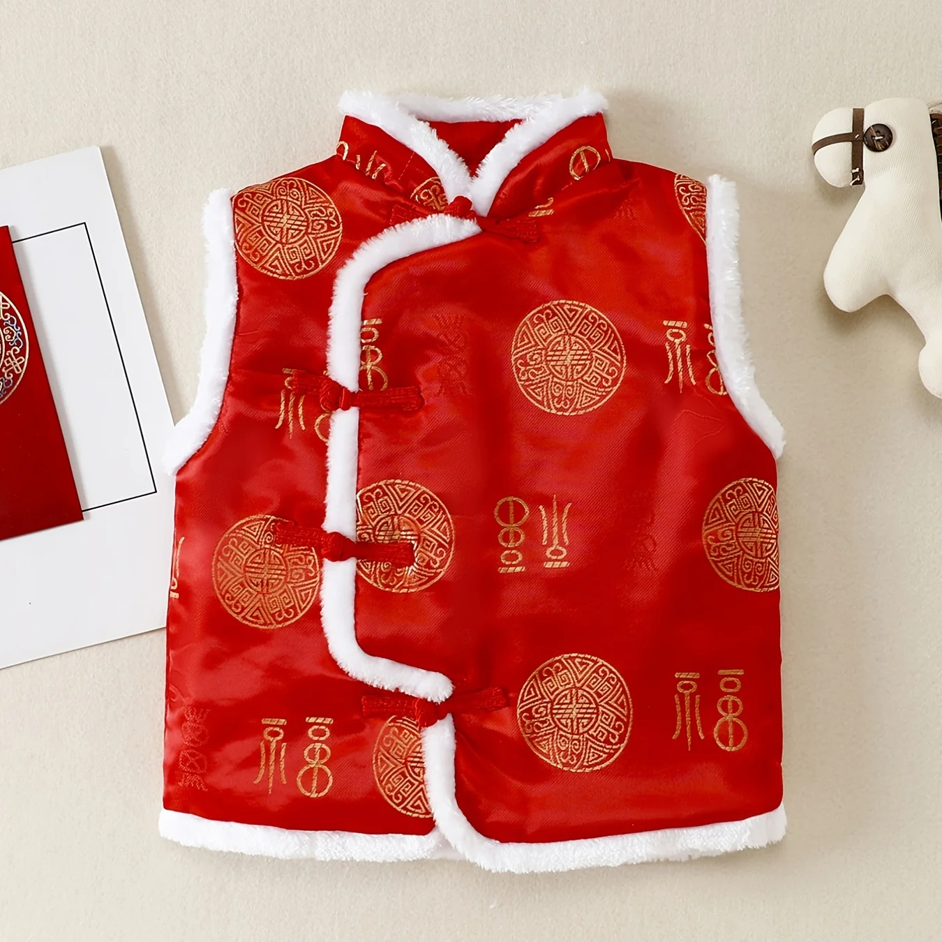 

Kids Chinese Antiquity Hanfu New Year Traditional Tang Embroidery Warm Vest Top For Boys Girls Spring Festival New Year Clothes