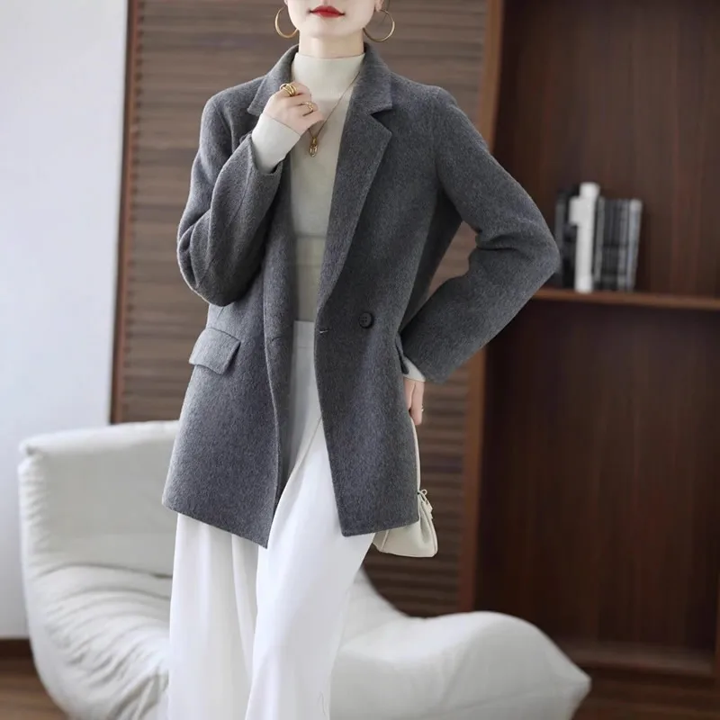 

CAIXINGLE Women's Short Coat 100% Pure Wool Double-Sided Woolen Jacket Autumn Winter Fashion Versatile Women's Clothing