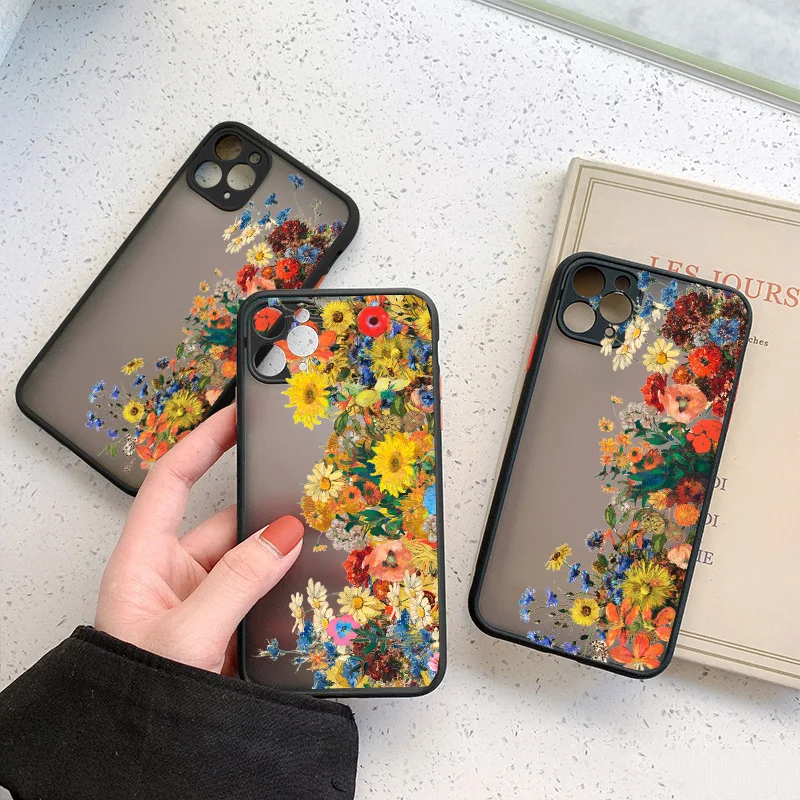 Oil Painting Flower Phone Case For iPhone 15 11 12 13 14 Pro Max Horizontal flower Cases for iPhone X XS XR 7 8 Plus SE2 Cover