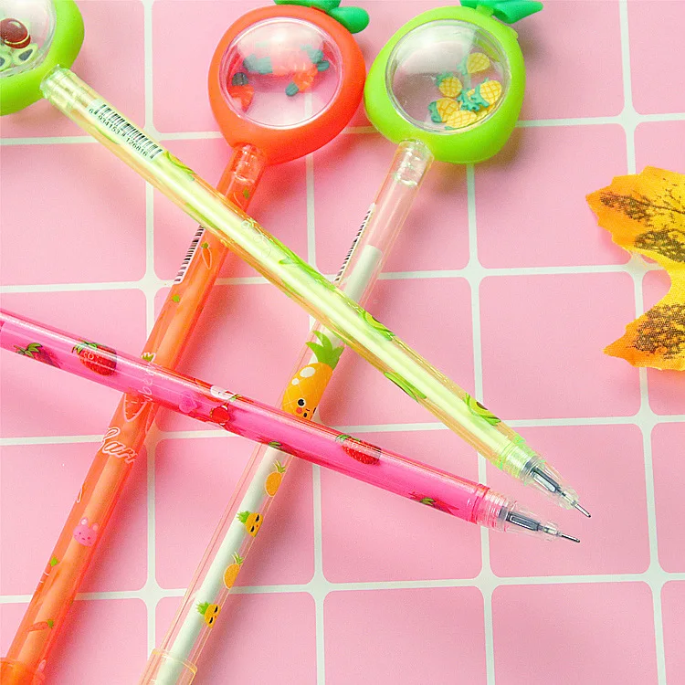 100 Pcs Creative Fruit Sequins Rollerball Pens High Appearance Student Stationery Water-based Pens Avocado Carrot