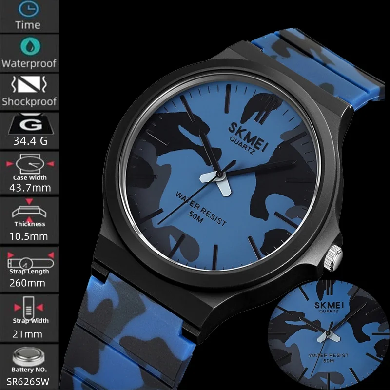 

Skmei Men's Quartz Waterproof Watches Soft TPU Strap Thin Case Analog Display Time Fashion Casual Man Wristwatch reloj hombre