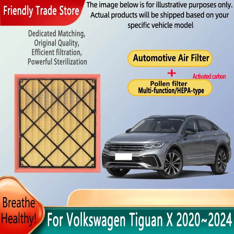 

Автомобильный воздушный фильтр, воздушный фильтр двигателя автомобиля для Volkswagen Tiguan X 2020 ~ 2024 23, комплект угольного салонного фильтра, автозапасная замена