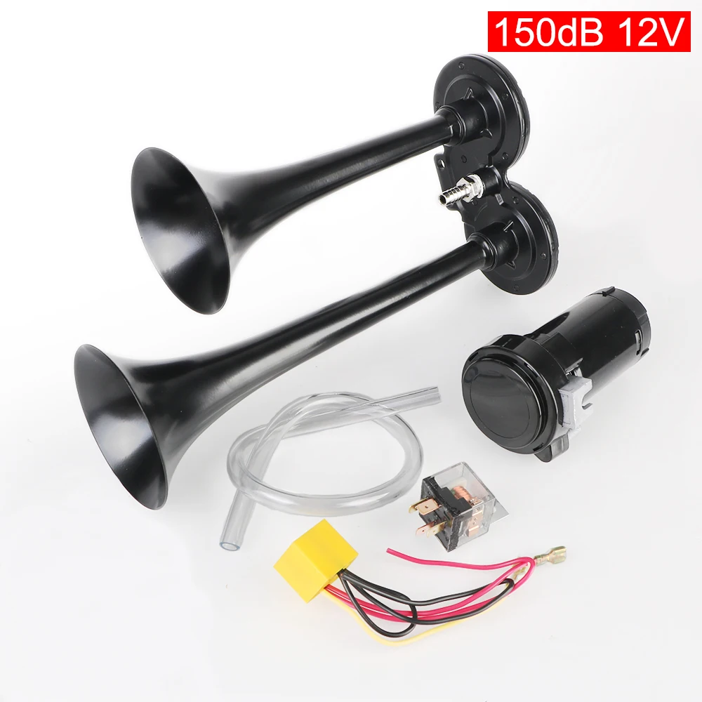 

Hooter Modification With Air Compressor 12V Car Electric Horn 150dB Loud 12V 80A Relay Dual Trumpets For Motorcycle Boat Truck