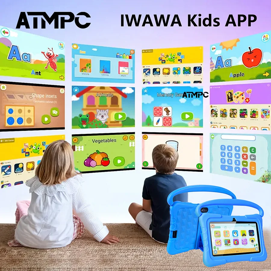 ATMPC Kids Tablet PC com iWawa, Android 11, tablet de 7 polegadas, 3 GB de RAM + 32 GB de ROM, 2.4G WIFI, BT 4.2, brinquedos de tablet de aprendizagem infantil