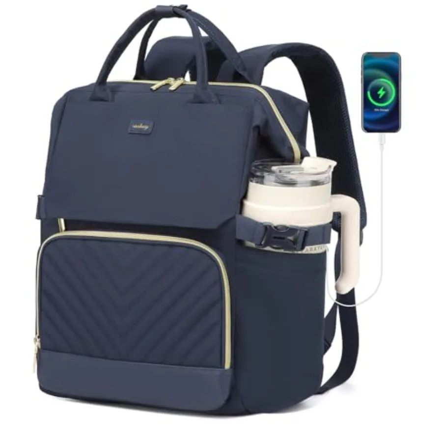 

Computer Backpack for Women Work Bag Laptop Bookbag with Cup Holder and USB Charger for Teacher Nurse College Travel Back Pack