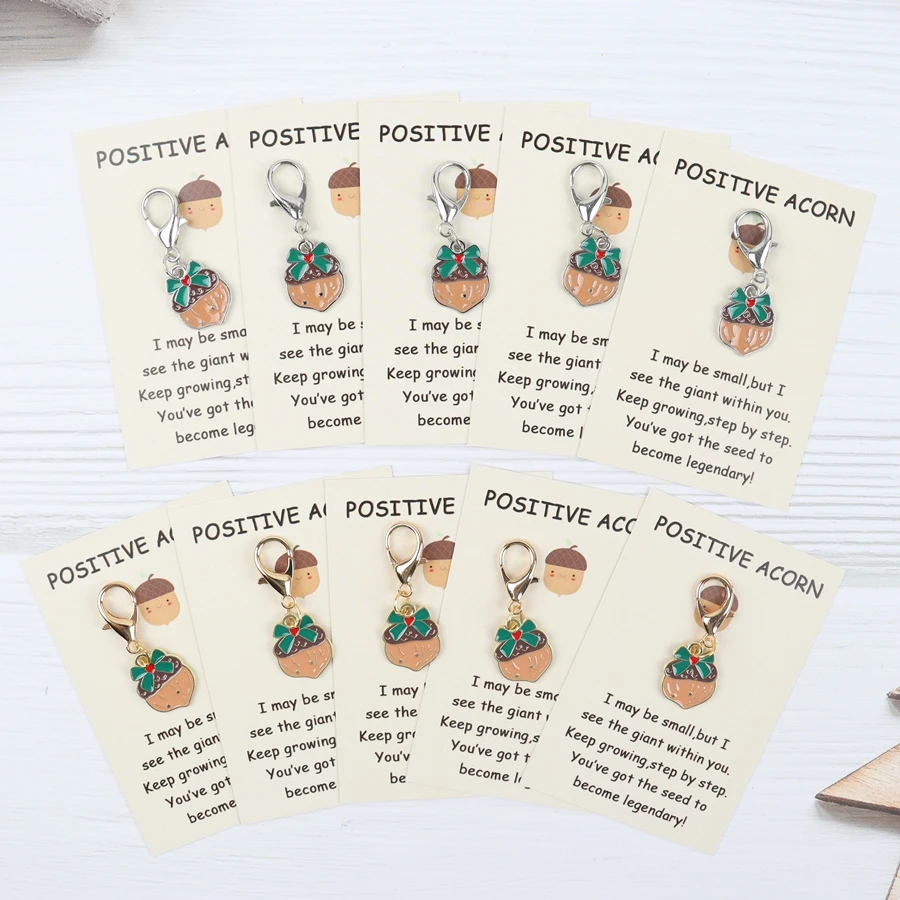 5 Pieces of Gold/Silver Cartoon Acorn Keychains, with Positive Encouragement Cards, Pinecone Gifts, Positive Gifts for Friends and Family, for Everyday Bag Accessories, Christmas, Thanksgiving Gifts
