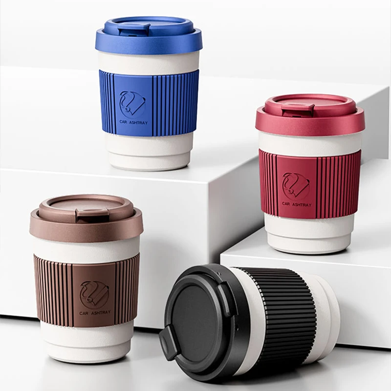 

1Pc Smell Proof Car Ashtray Creative Coffee Cup Design Anti-Fly Ash Alloy Inner Fireproof Cigarette Ash Tray for Vehicle Home