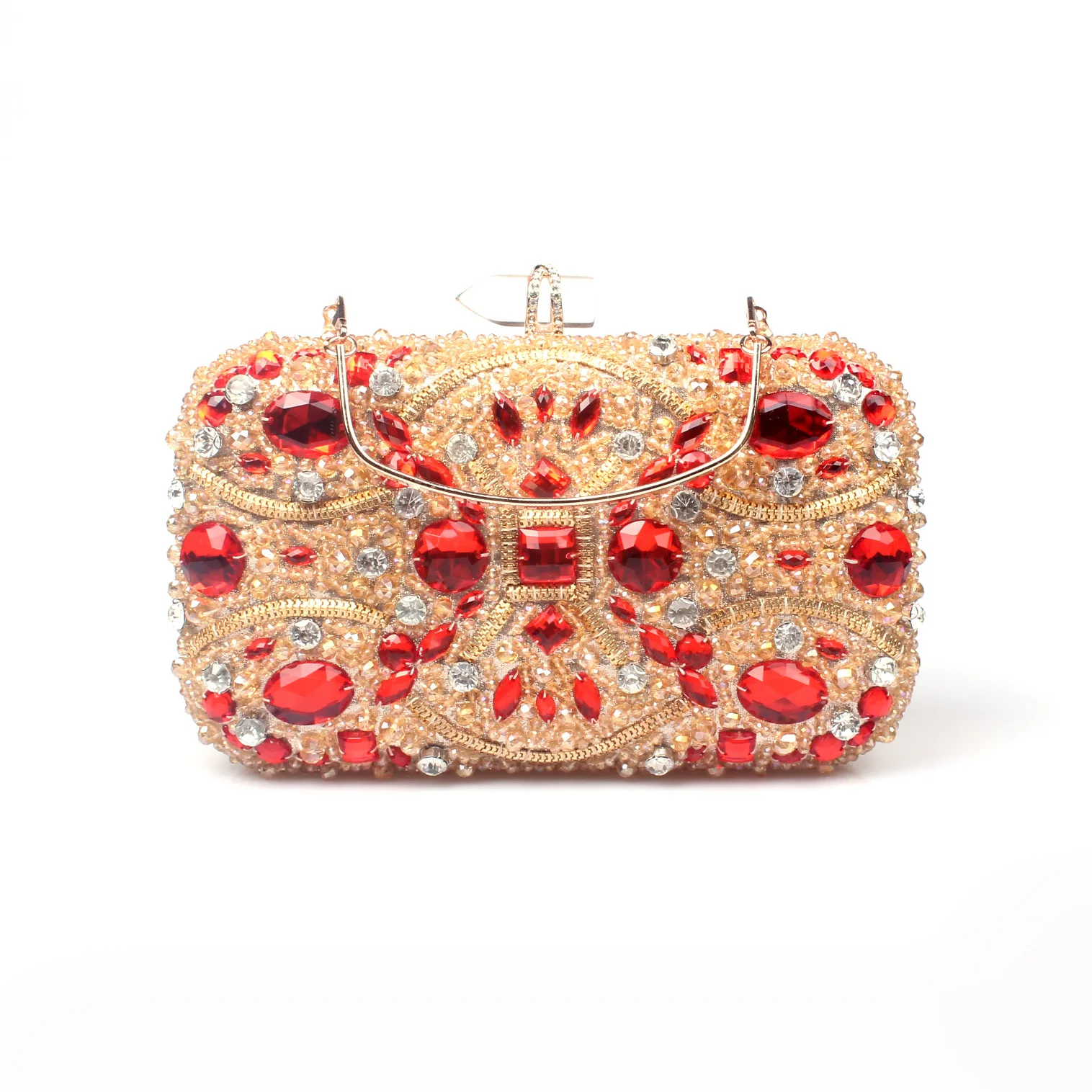 

Gold crystal red diamond handmade bag women's clutch bag