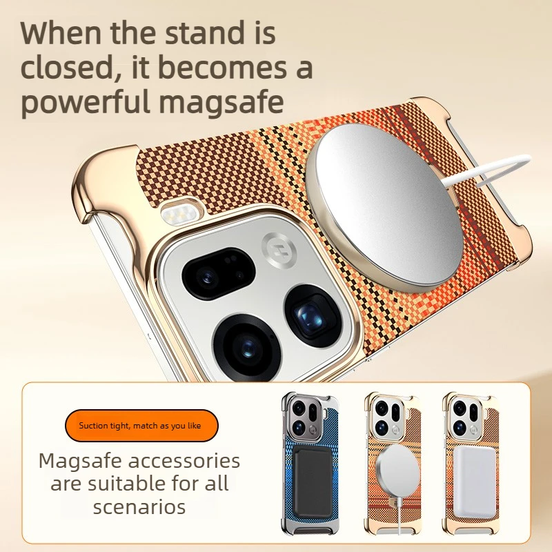 

Роскошный текстурированный чехол для OPPO Find X9 PRO FindX9 5G без границ, кожаный чехол с текстурой из углеродного волокна и магнитным кронштейном