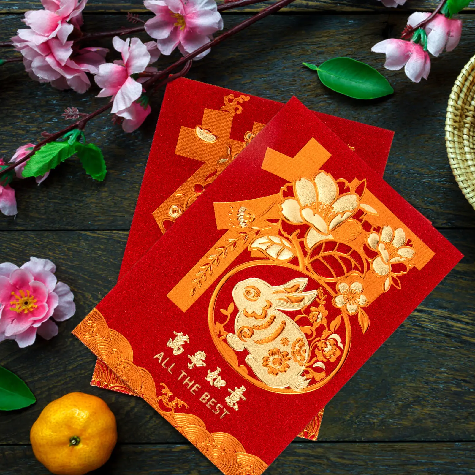 

60Pcs Red Envelopes Chinese Style Paper Red Packets Bunny Pattern Rabbit Year Money Bags Spring Festival New Year Luck Gift