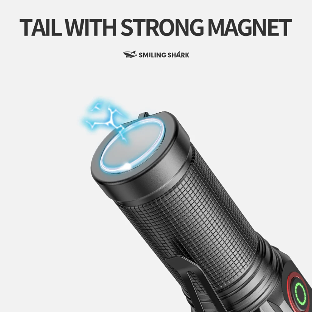 1 قطعة Smiling Shark SD-7143 LED مصباح يدوي، مصباح يدوي فائق السطوع، ضوء فلاش طويل الأمد قابل لإعادة الشحن للخارجية
