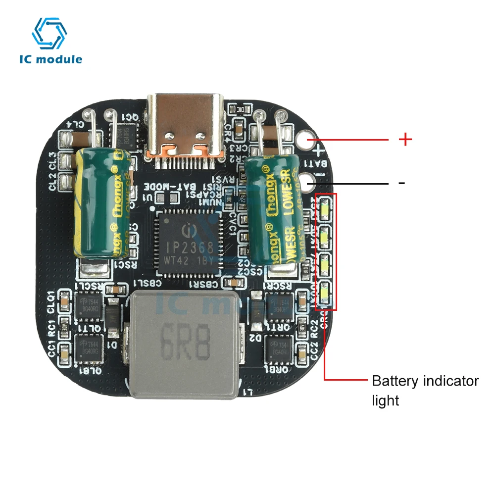 Módulo de carregamento bidirecional IP2368 2-5S 100W PD - Carga/descarga rápida Buck-Boost com interface tipo C
