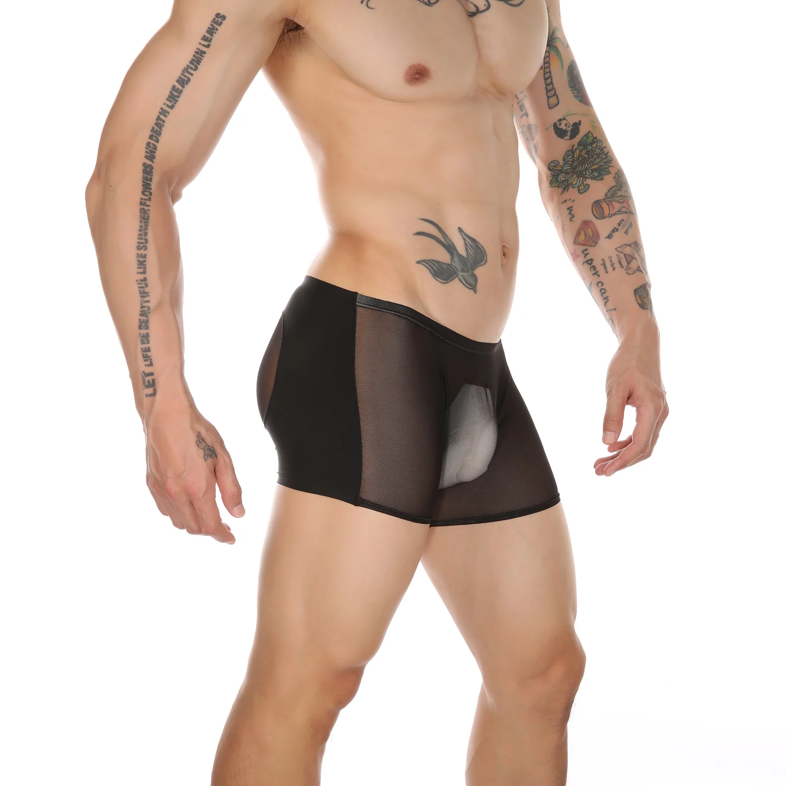 Bóxer Sexy de seda de hielo para hombre, ropa interior de CLEVER-MENMODE, con bolsa de pene, malla transparente, ultrafina