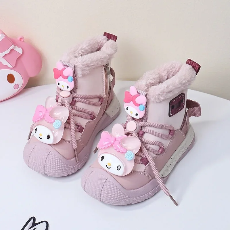 

My Melody Anime Kawaii MINISO Fashion Children Snow Ankle Boots Cute Kuromi Ins Fleece Thickened Warm Shoes Gifts for Kids