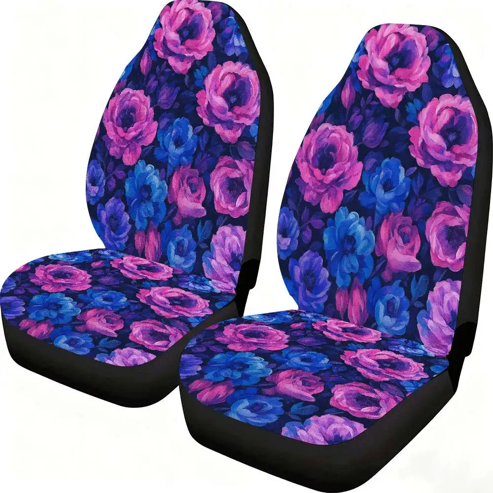 

2pcs Pink & Blue Floral Car Seat Covers - High Back Design, Polyester Material, Fit For Cars, SUVs & Trucks, Women'S Car Accesso