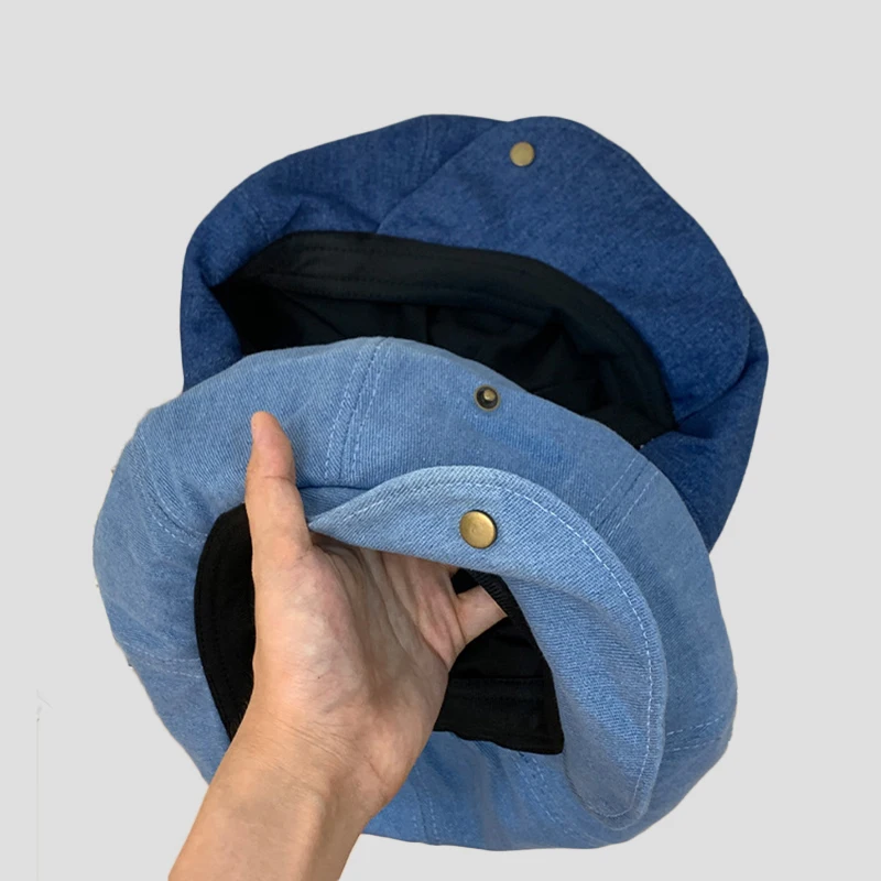 Vintage Denim Baskenmützen Kappen für Frauen 2023 Herbst Winter Hut große künstlerische Stil Pilz Hut verstellbare Wolke Hut Marine Baskenmütze