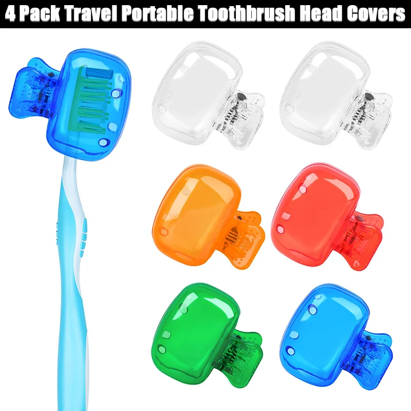 Toothbrush portátil Head Covers Travel Toothbrush Protector Cap, Brush Pod Case, Clipe plástico protetor para viagens domésticas, Pacote 4