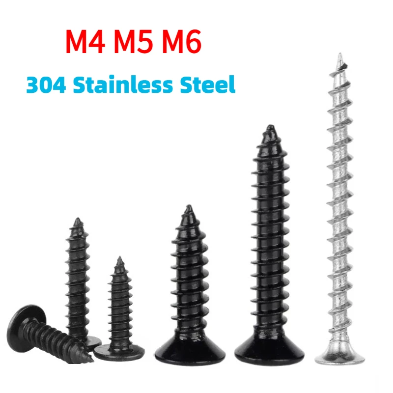 Black 304 Stainless Steel Countersunk Flat Head Fast Thread Self Tapping Screws M4x30mm M5x22mm M6x20mm