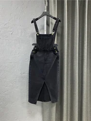 Women's Denim Halter Dress Spring Autumn Loose High Waist Slimming Long Skirt Korean Style Cotton Material H-Shape