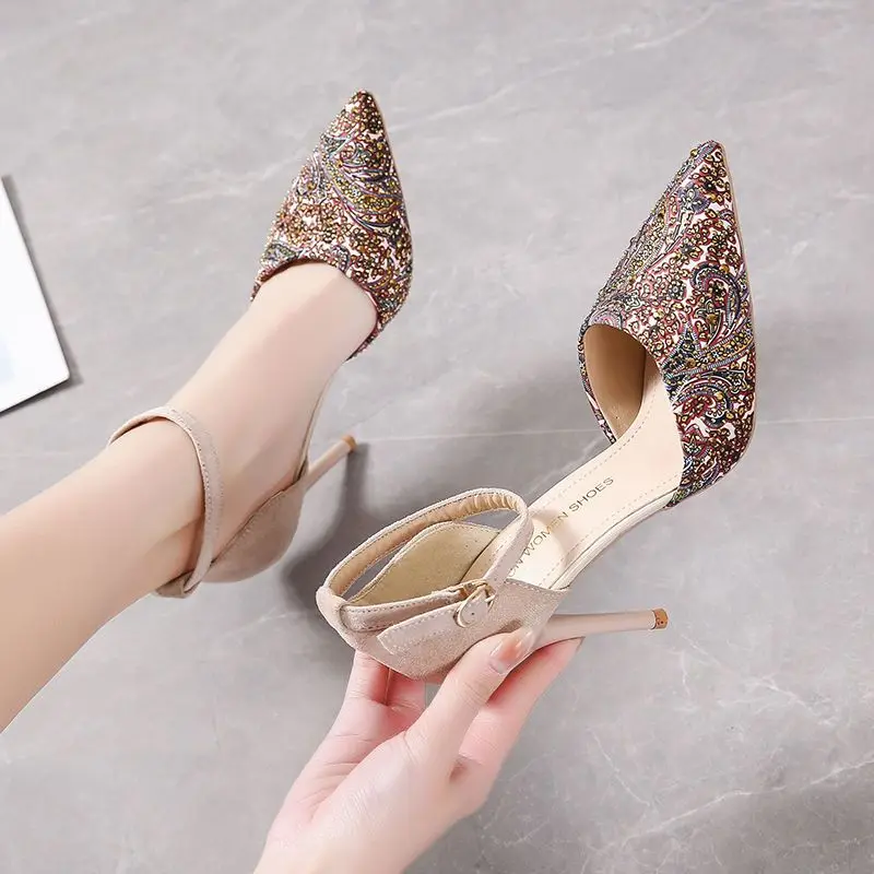 Casual Heels Shoes Pointed Pumps Hollow Sandals Ladies Basketball Platform 2023 Sweet Comfortable Letters Retro Toe Beige Summer