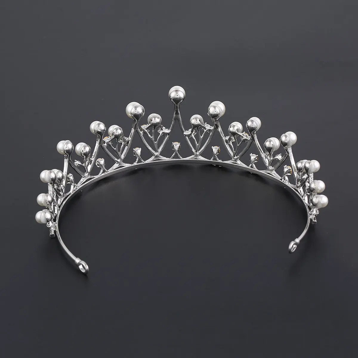 

Bridal Pearl Rhinestone Crown Shiny Alloy Tiara Hairband for Wedding Party Prom Elegant Crystal Headpiece Silver