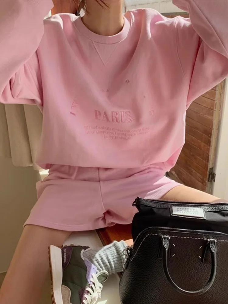 

Chic Long Sve Embroidered Letter Print Sweatirt High Waist Wide Leg Casual Pants ort Set Anti Aging Autumn Faion