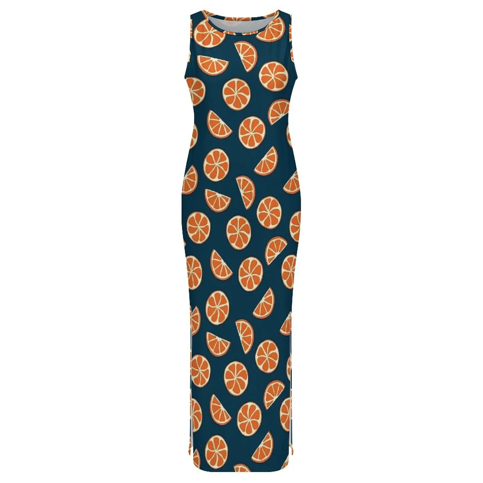 Vestido ajustado para mujer, vestidos largos elegantes con rodajas de naranjas, vestido sin mangas con patrón estético de frutas amarillas de verano, talla grande 4XL
