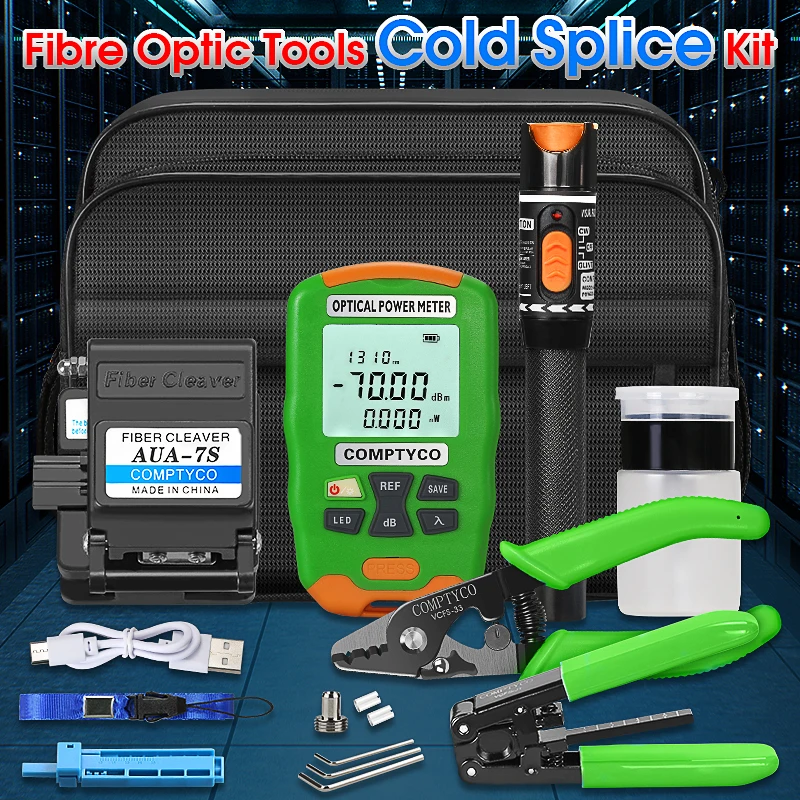 

Duke FTTH Fiber Optic Tool Kit with AUA-7S Fiber Cleaver -70~+10dBm AUA-DC7 Rechargeable Mini Optical Power 10MW Visual Fault Lo