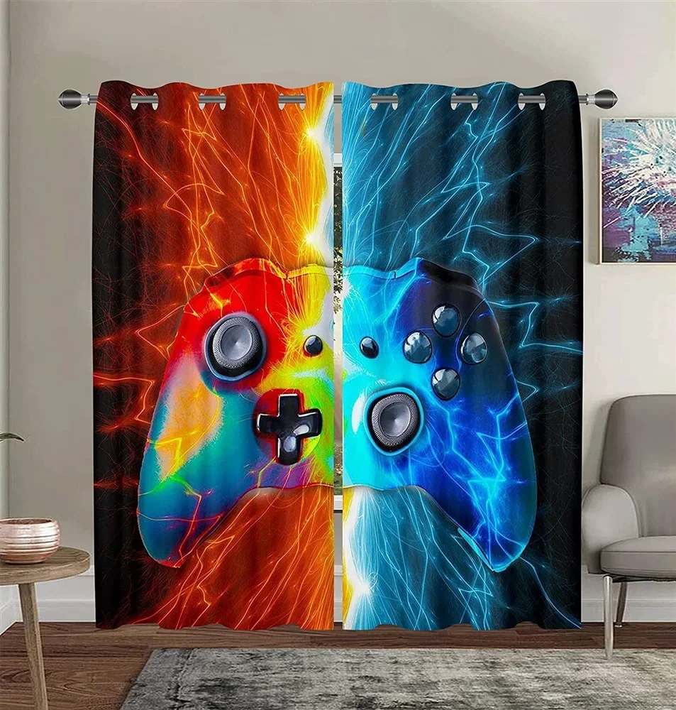 Gaming Controller Printed Blackout Curtains Colorful Lightning Gamepad Design Window Drapes for Bedroom Living Room Home Decor