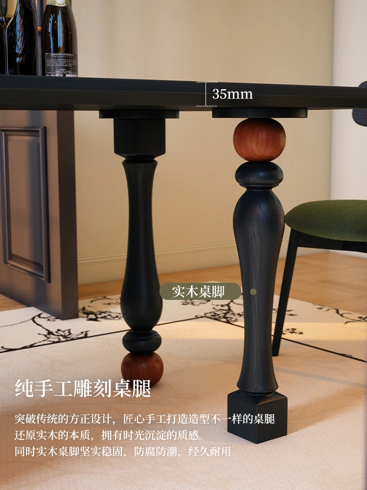 

solid wood dining table small apartment black ash wood high-end rectangular storage dining table