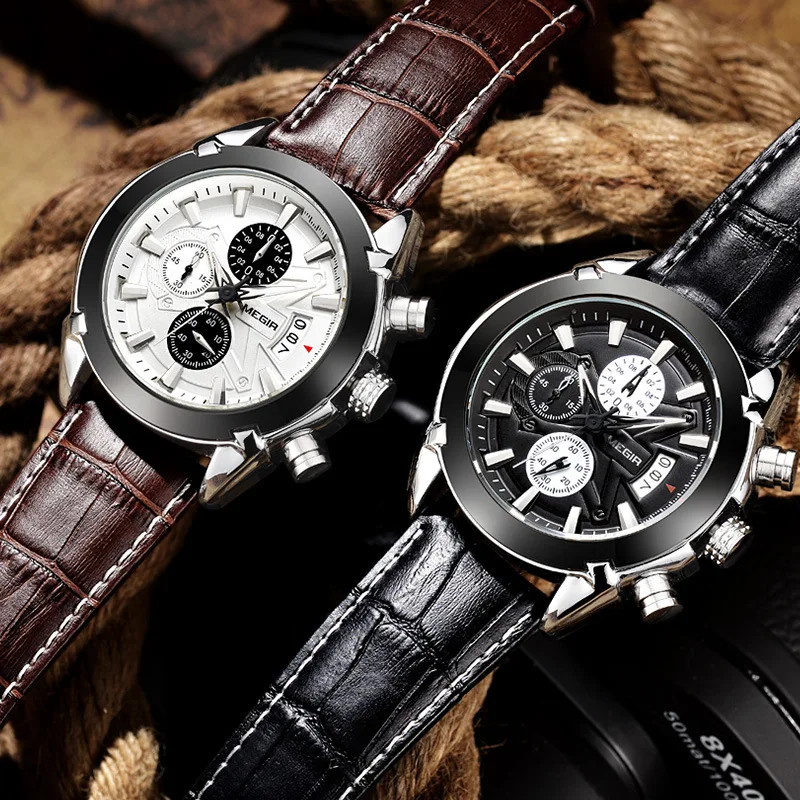 Top Brand Men Watch Business Timing Three Eye Six Needle Waterproof Luminous Calendar Leather Male Fashion Quartz Clock Watches